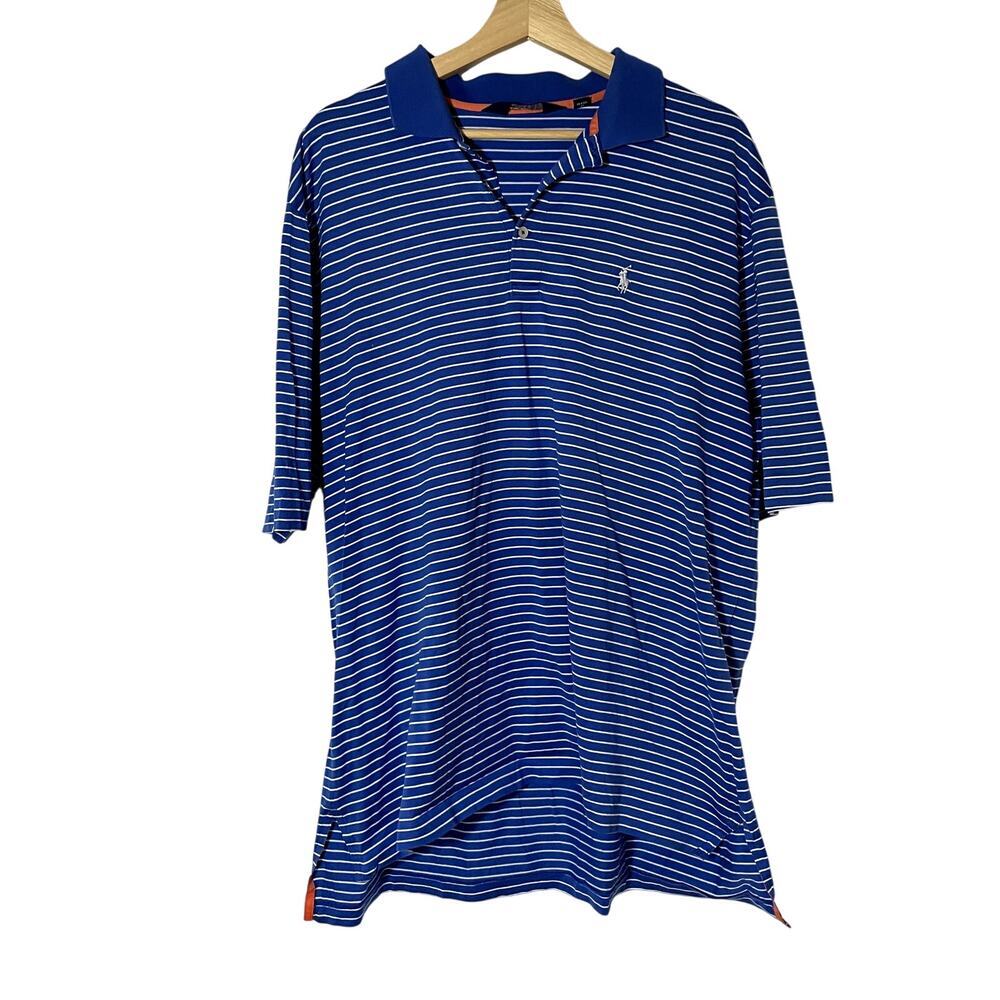 Polo Golf Ralph Lauren blue white striped polo shirt pima cotton men's XL pony